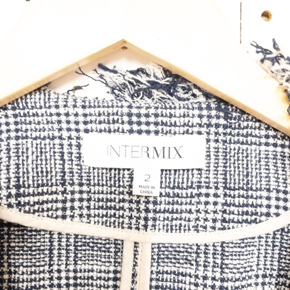 Intermix EUC Dark Navy & Off White Tweed, Fringe, Open-front Blazer - Picture 3 of 3